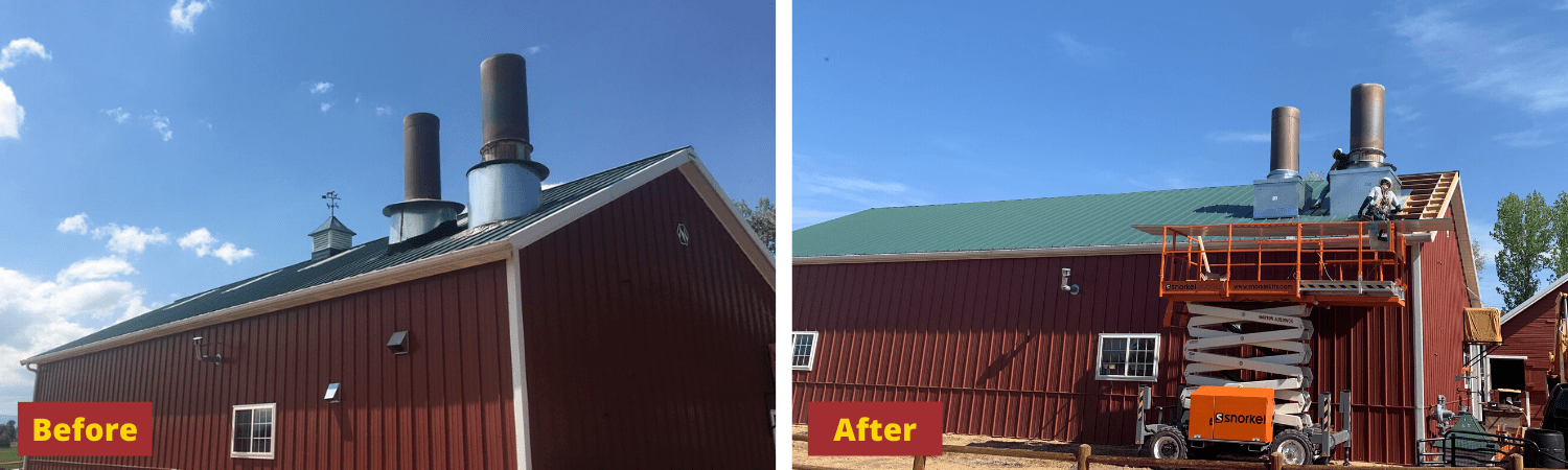 Metal roof and custom HVAC stacks before and after